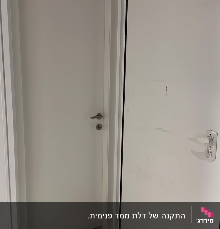 שתי דלתות לבנות עם ידיות מתכת